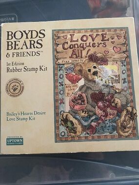 Boyds Bears Rubber Stamp Set Boxed Love Conquers All stamps ink color pencils